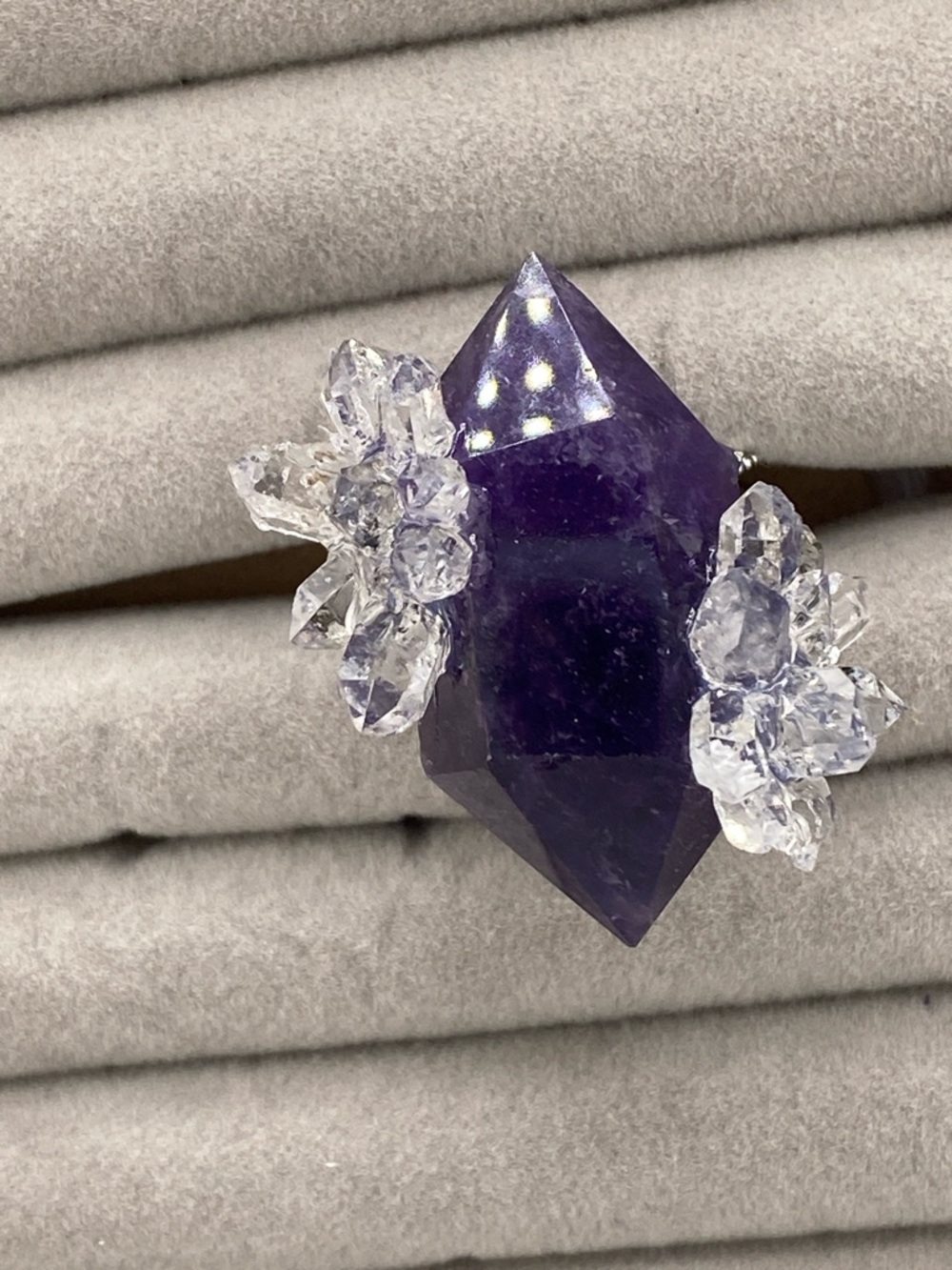 Deep Purple Amethyst & Herkimer Diamond Cluster Ring The Gem Studio